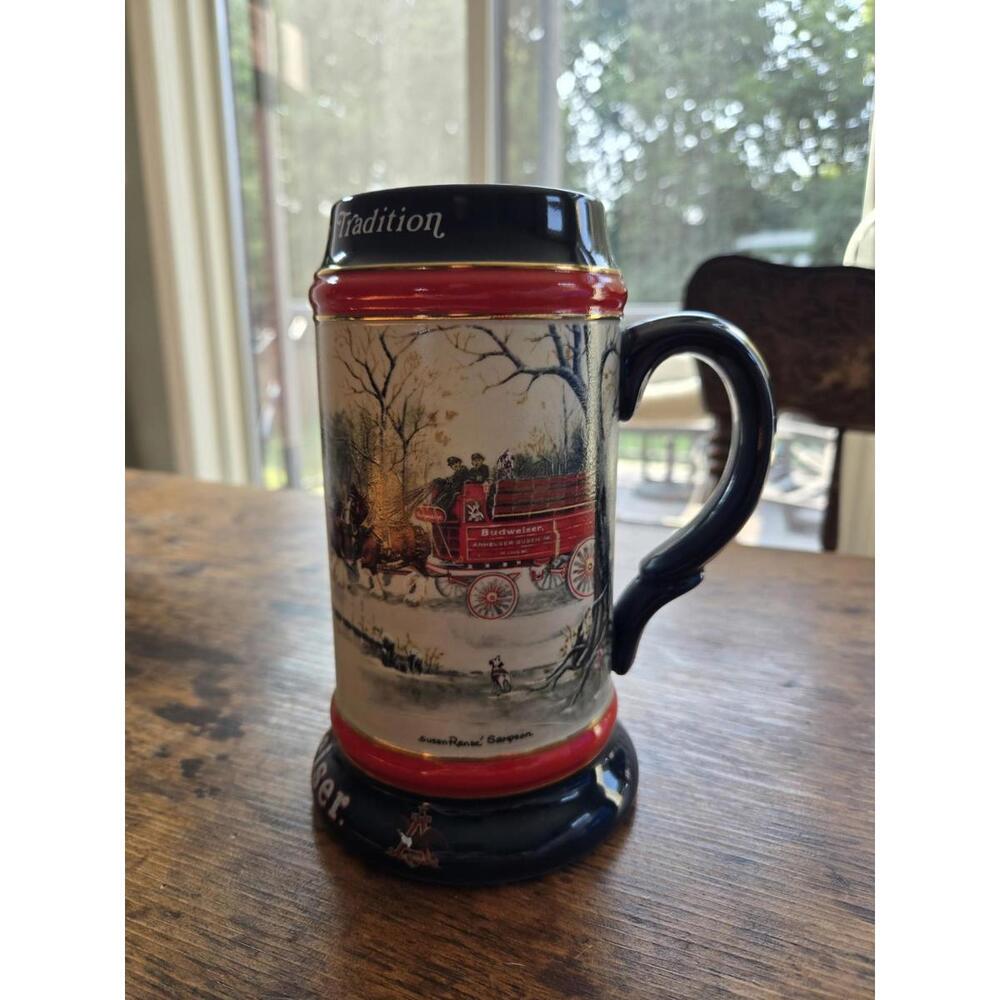 Vintage 1990 Budweiser Christmas Stein An American Tradition Clydesdales Exc